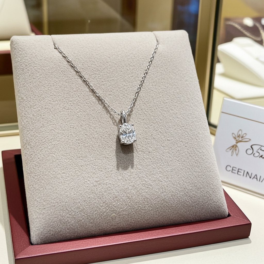 HRD ANTWERP ciondolo punto luce ovale oro e diamante naturale 0,15ct