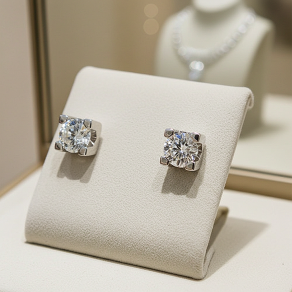 orecchini punto luce quadrato certificato HRD con 2 diamanti naturali 0,22ct