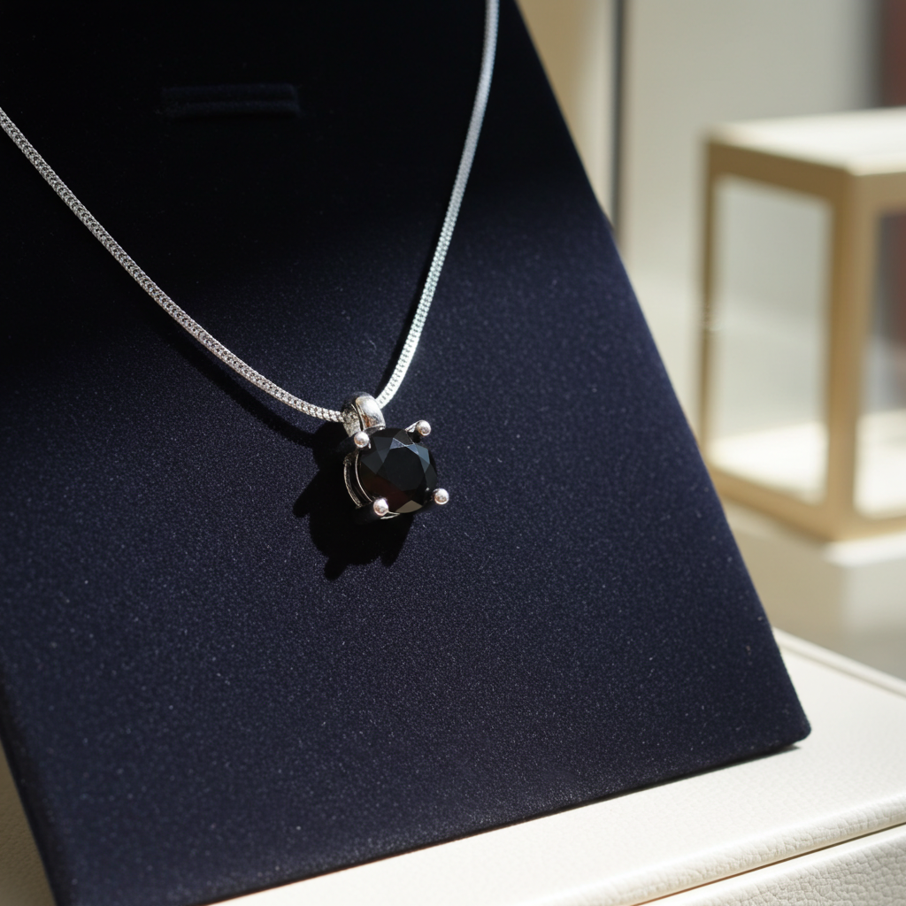 Collana con ciondolo -18 carati Oro bianco Diamante (Naturale) nero 0.22ct