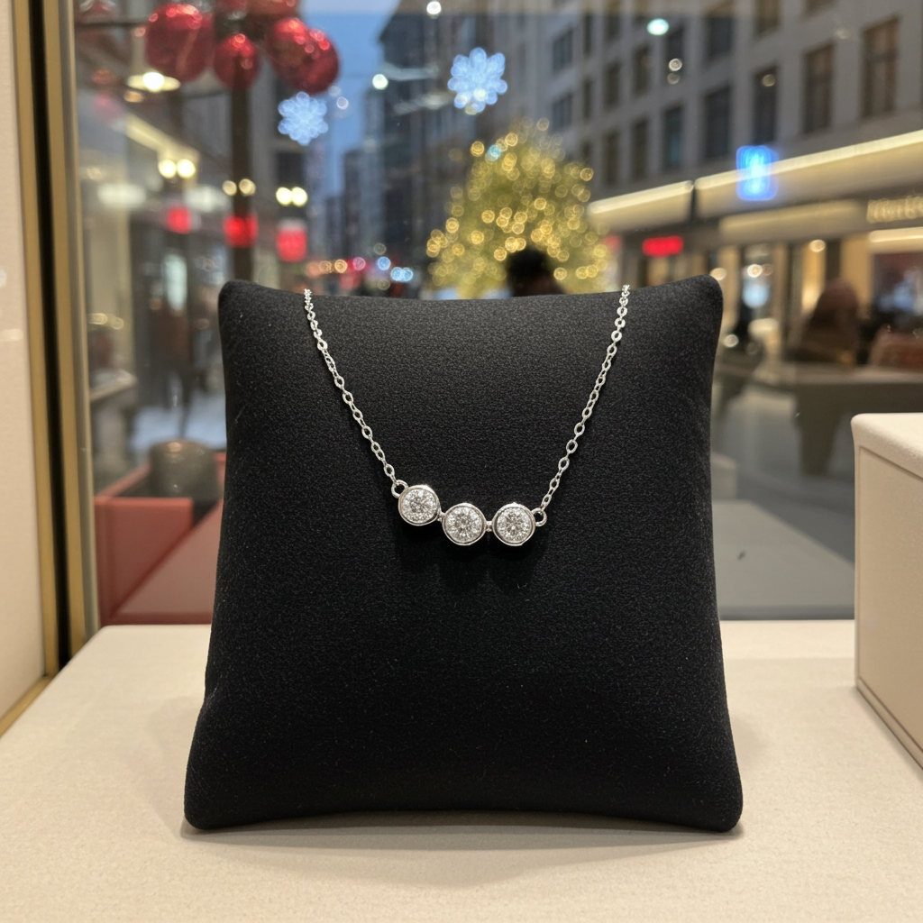 collana trilogy in oro con 3 diamanti naturali 0,30ct