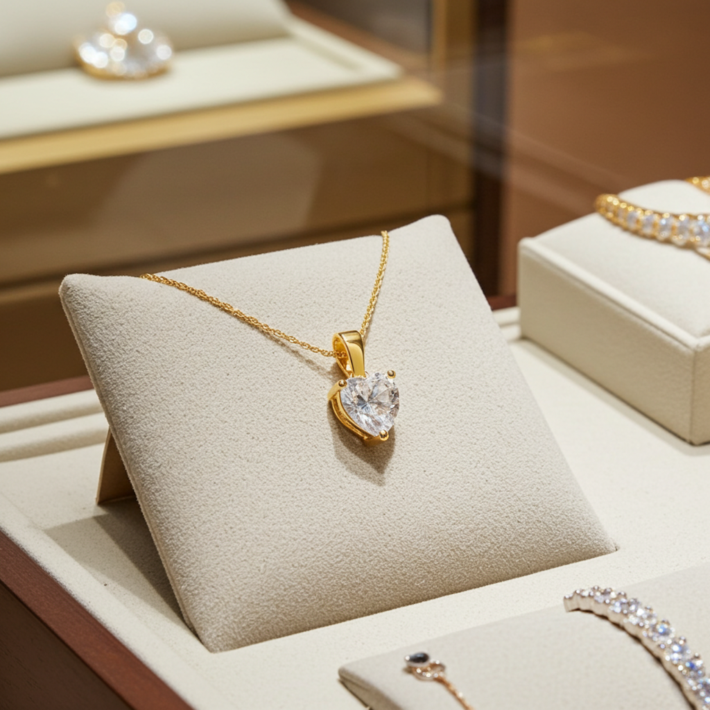 Ciondolo punto luce taglio cuore in oro giallo 18k e diamante naturale 0,14 ct