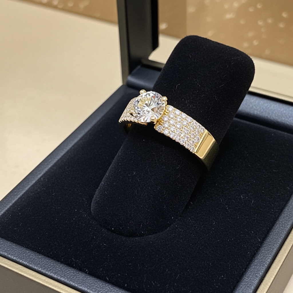 Anello solitario in oro giallo 18k e diamanti naturali 1.15ct