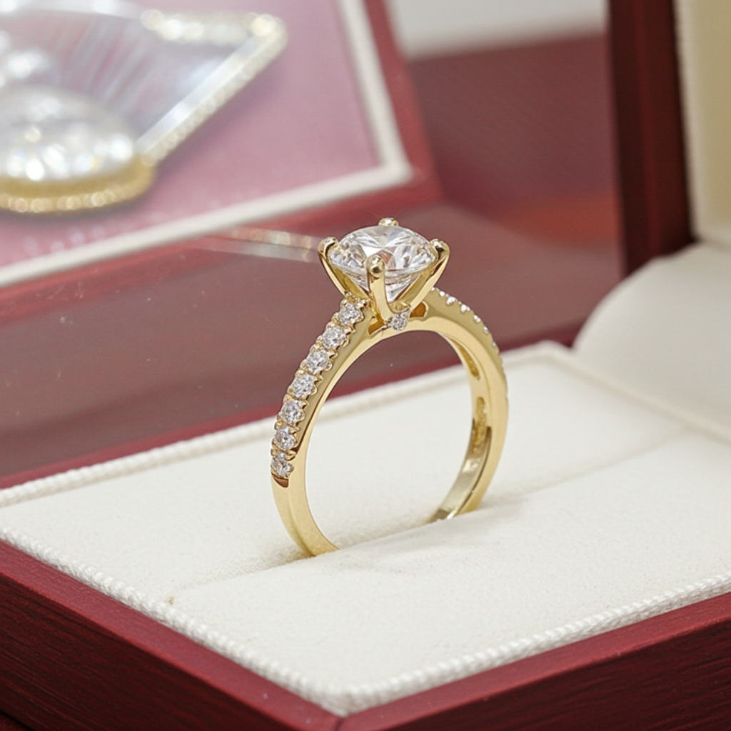 Anello fidanzamento in oro bianco 18k e diamanti naturali certificato igi 0.90ct