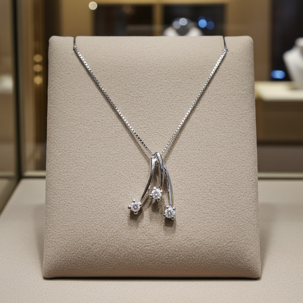 Collana con pendente trilogy con 0.60ct Diamanti Naturali  in oro bianco 18kt