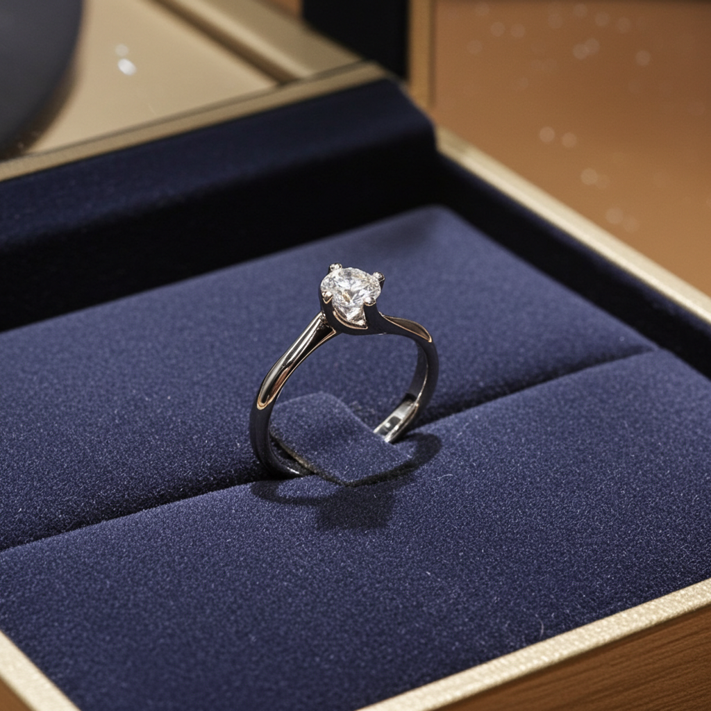 Anello solitario in oro bianco 18k e diamante naturale centrale 0,40 ct