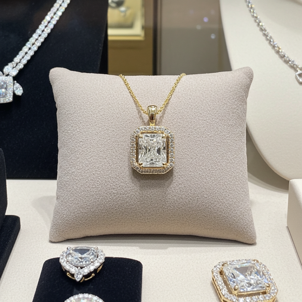 Ciondolo in oro  18k e diamanti naturali princess certificato IGI 1.36ct