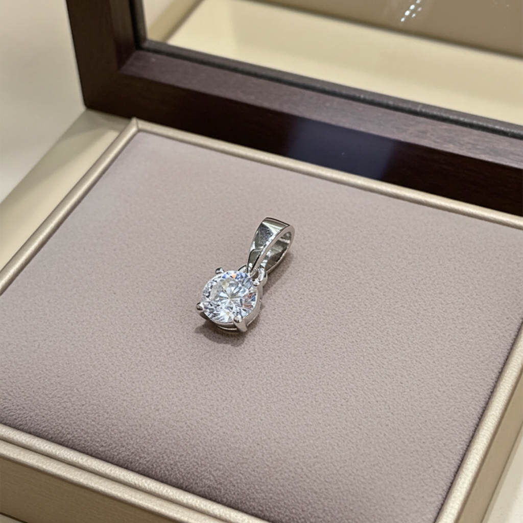 ciondolo  punto luce in oro bianco 18k e diamanti naturale  0,10 ct