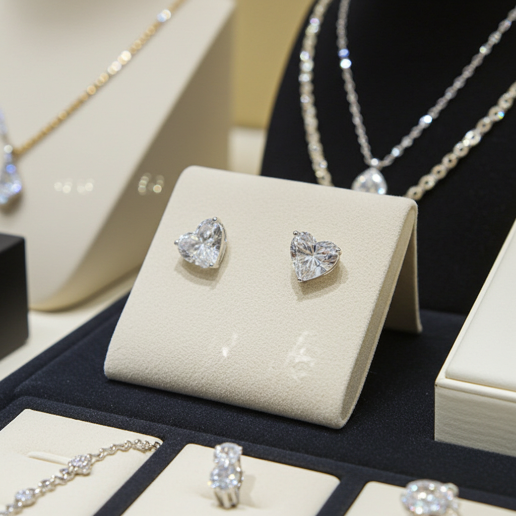 Orecchini punto luce in oro bianco 18k con 2 diamanti naturali Taglio cuore  0,50ct