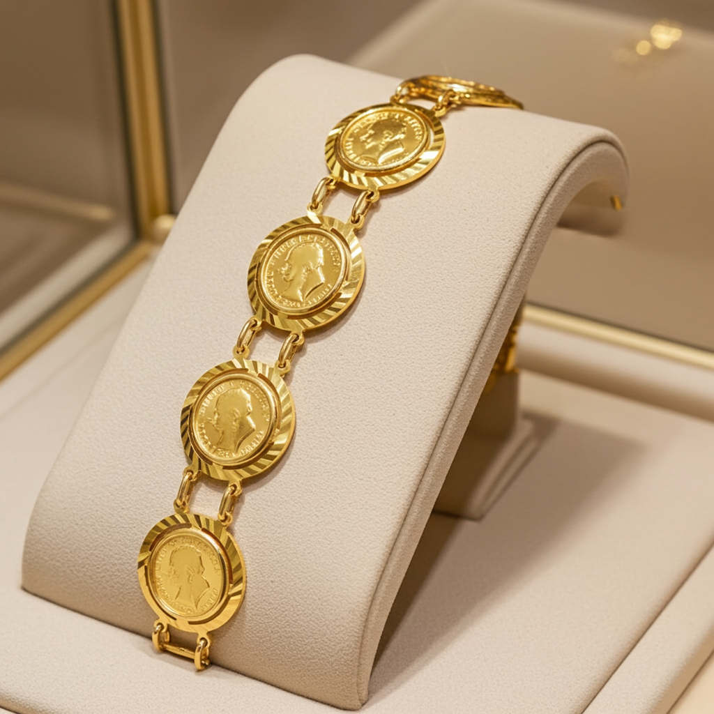 Bracciale Sterline in oro 22k con  5 sterline oro 22k