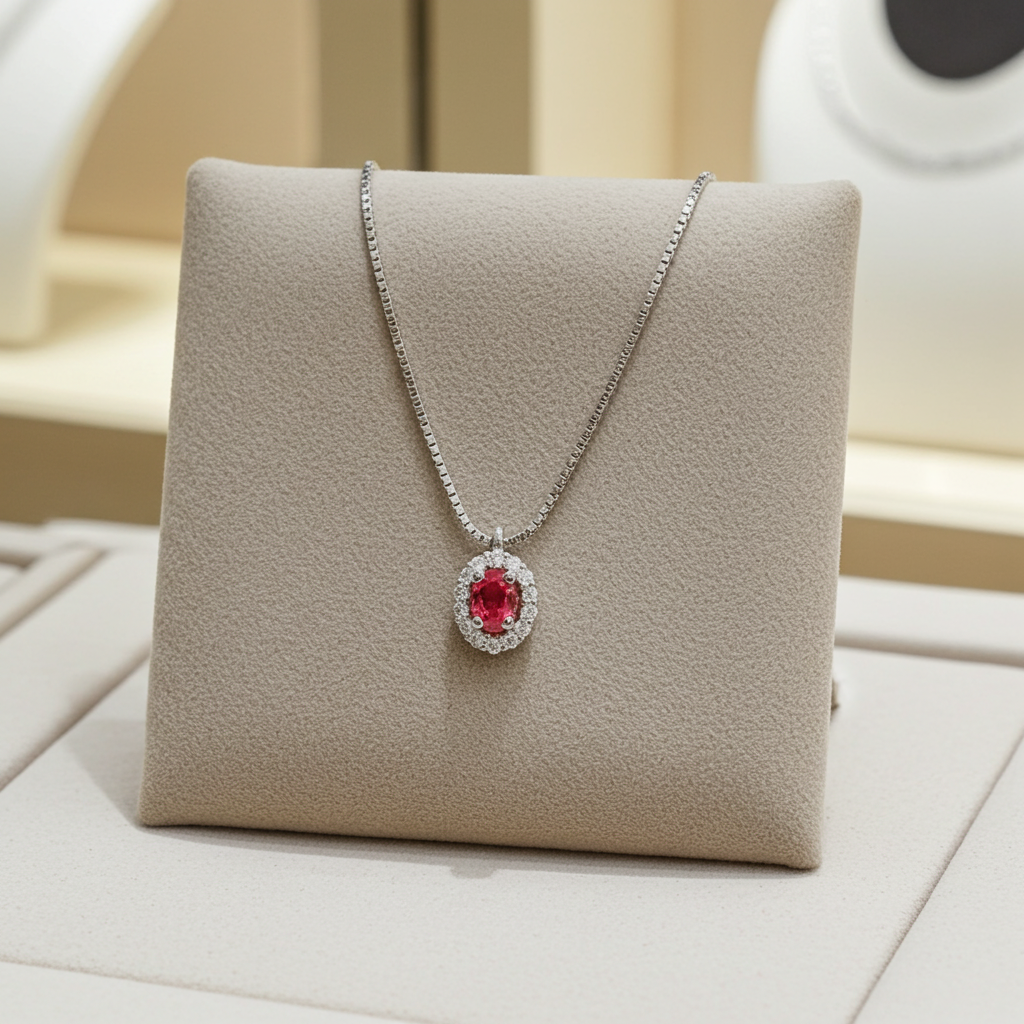 Collana in oro bianco 18k e diamanti naturali e zaffiro naturale 1.20ct