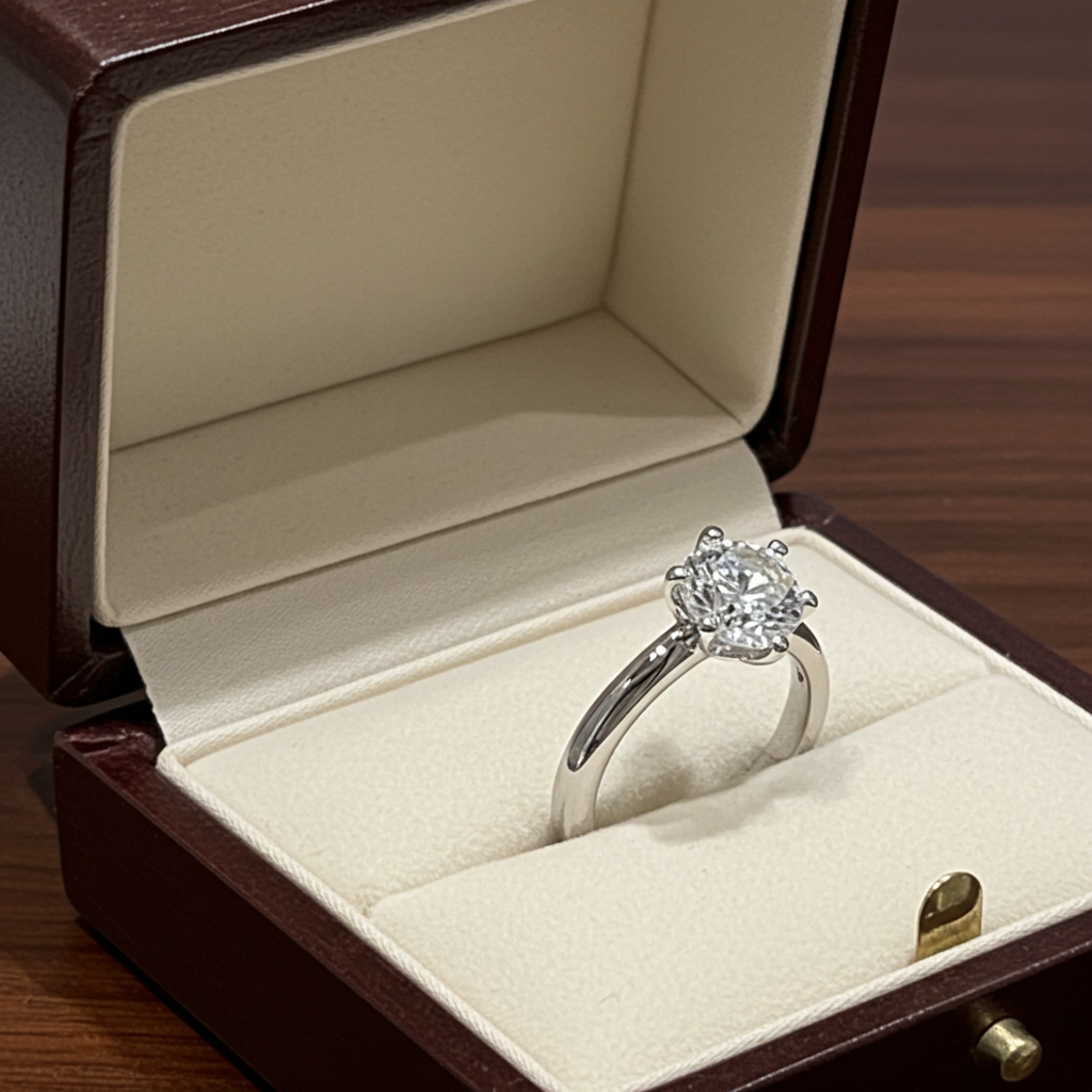 Anello solitario in oro bianco 18k e diamante naturale 1.70ct D IF