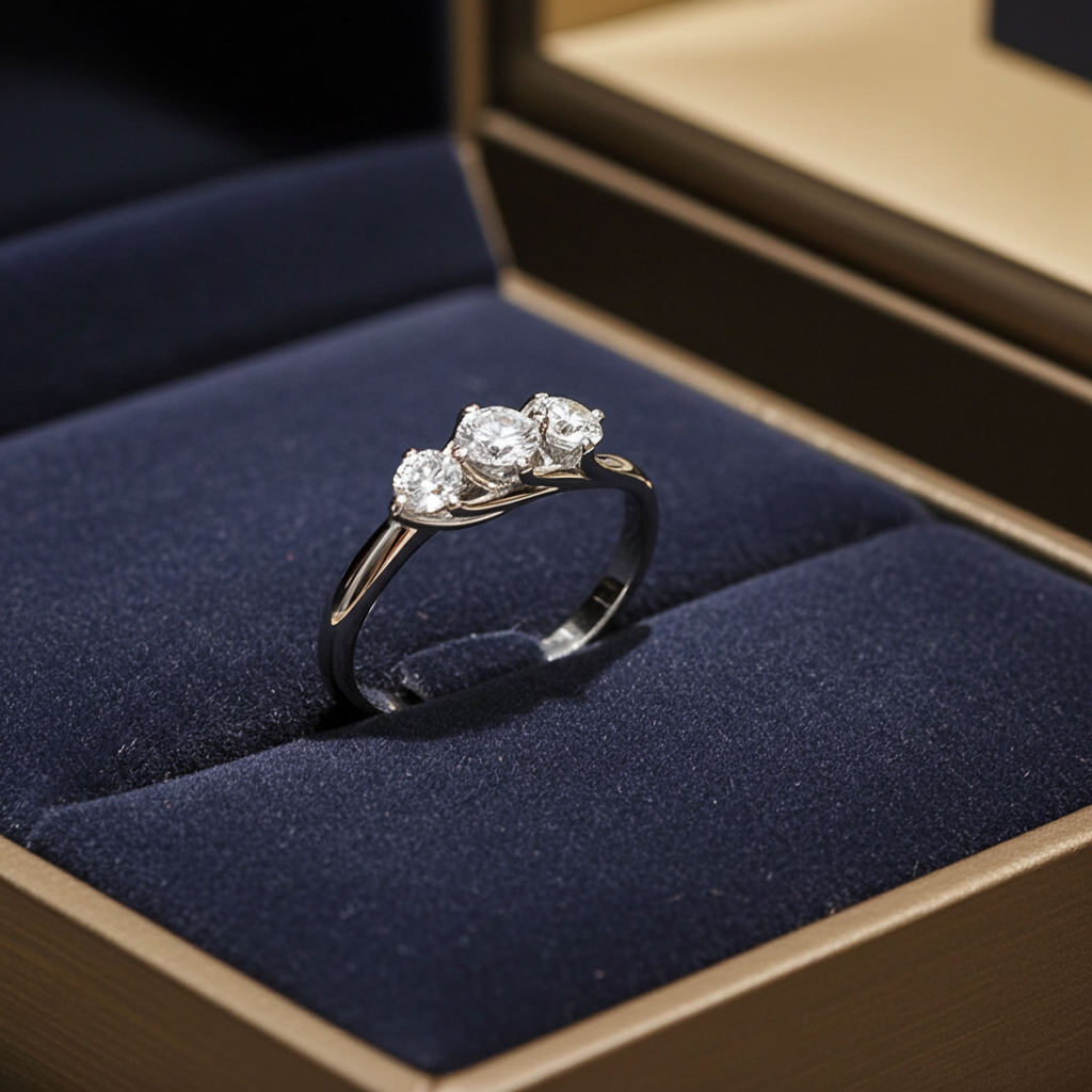 Anello Trilogy certificato HRD ANTWERP in oro bianco 18k e 3 diamanti naturali 0,52 ct