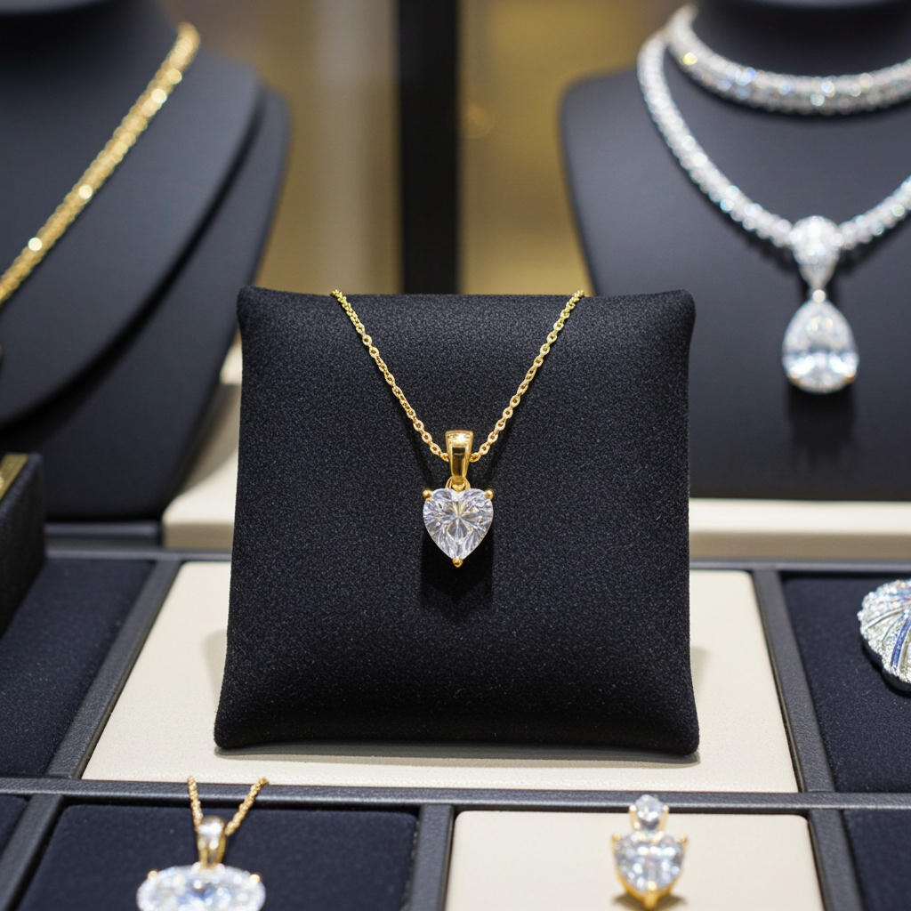 Ciondolo punto luce taglio cuore in oro giallo 18k e diamante naturale 0,14 ct