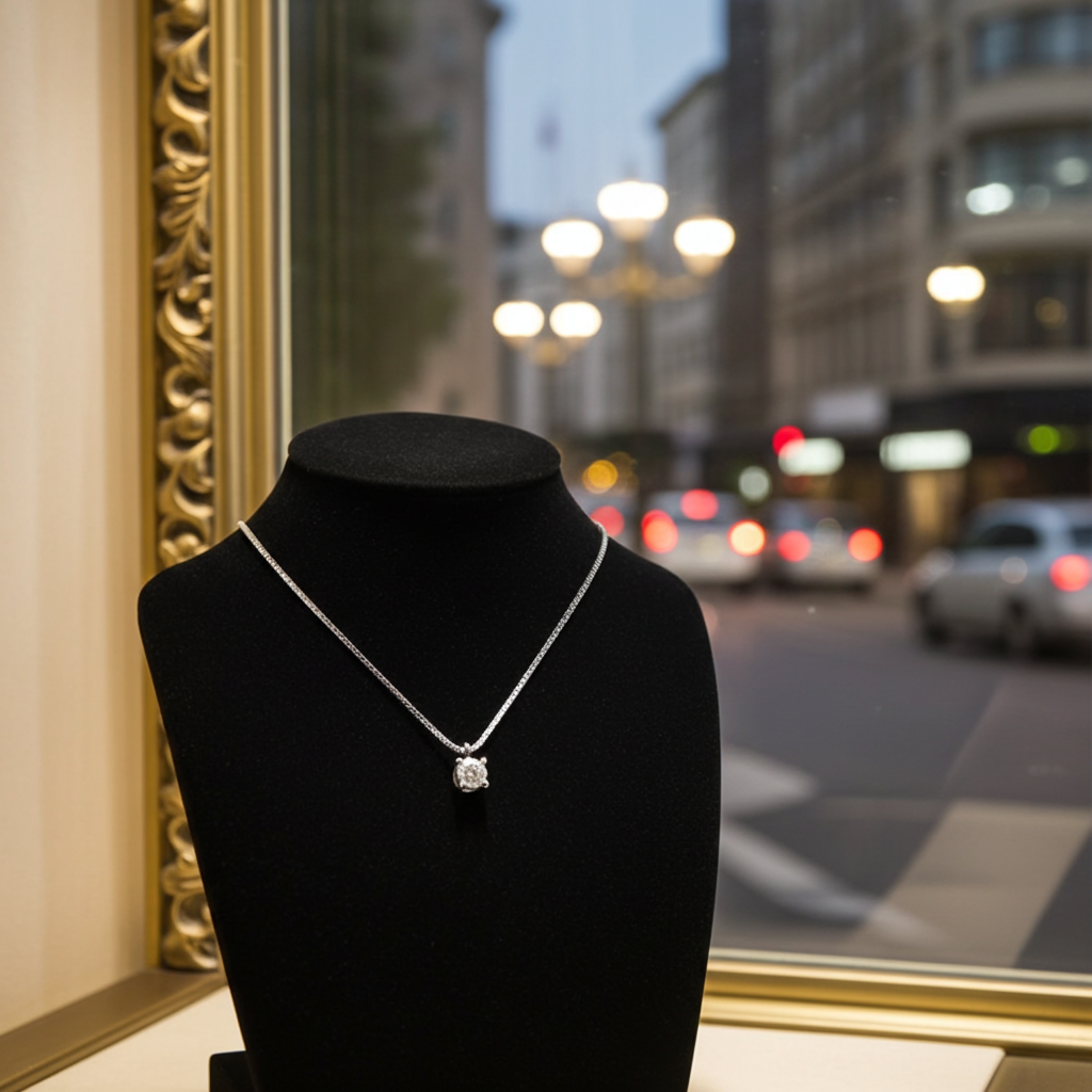 Collana punto luce certificato HRD in oro bianco con diamante naturale 0,12 ct E VS1