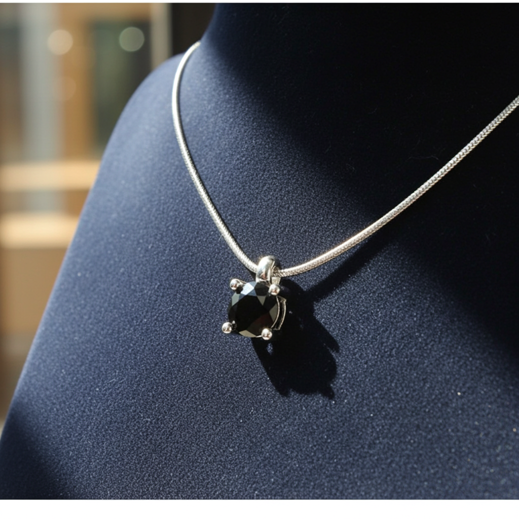 Collana con ciondolo -18 carati Oro bianco Diamante (Naturale) nero 0.22ct