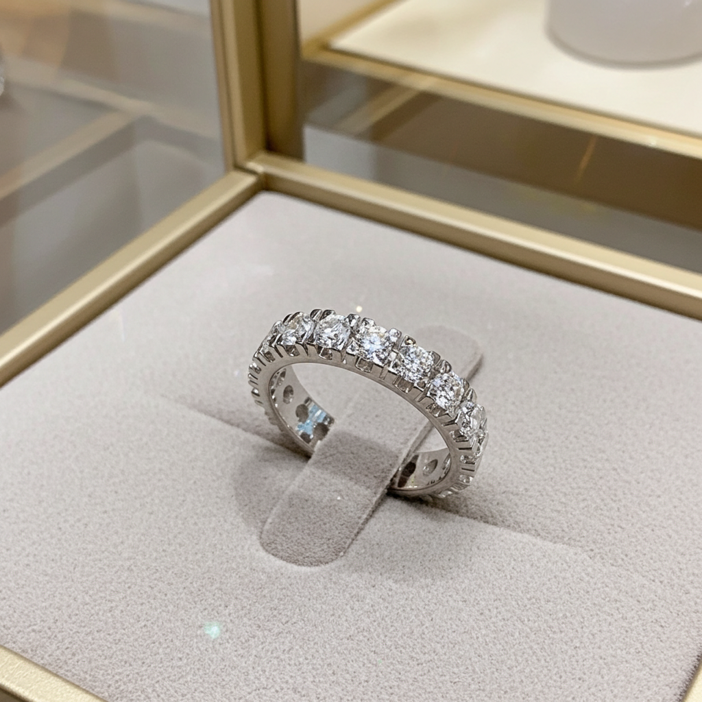 Anello veretta in oro bianco 18k con diamanti naturali  3,85 ct