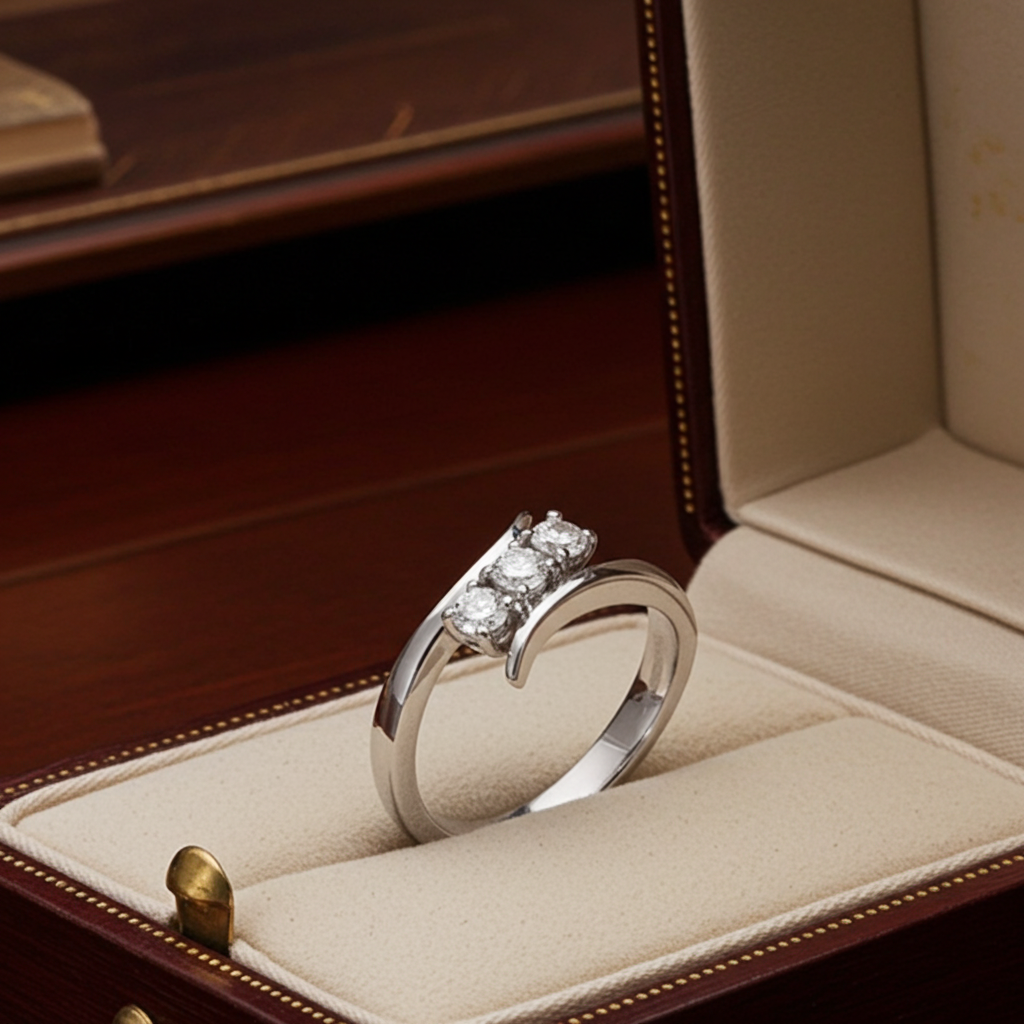 Anello trilogy , diamanti naturali 0.45ct certificato IGI D IF