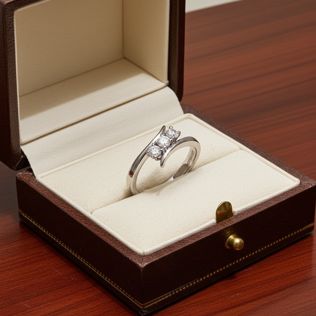 anello trilogy in oro bianco 18k con  3 diamanti naturali 0,99ct