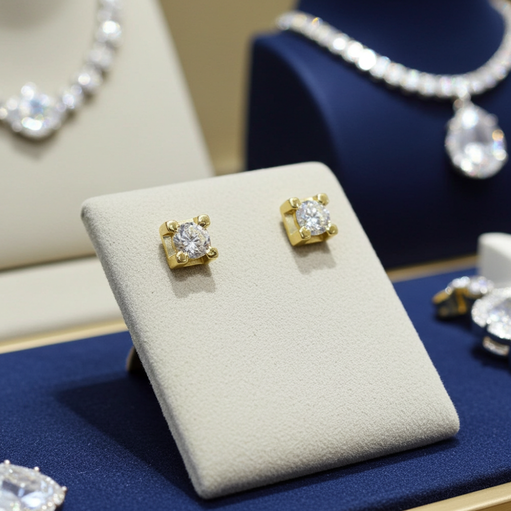 orecchini punto luce quadrato in oro giallo 18k e 2 diamanti naturali 0,90 ct