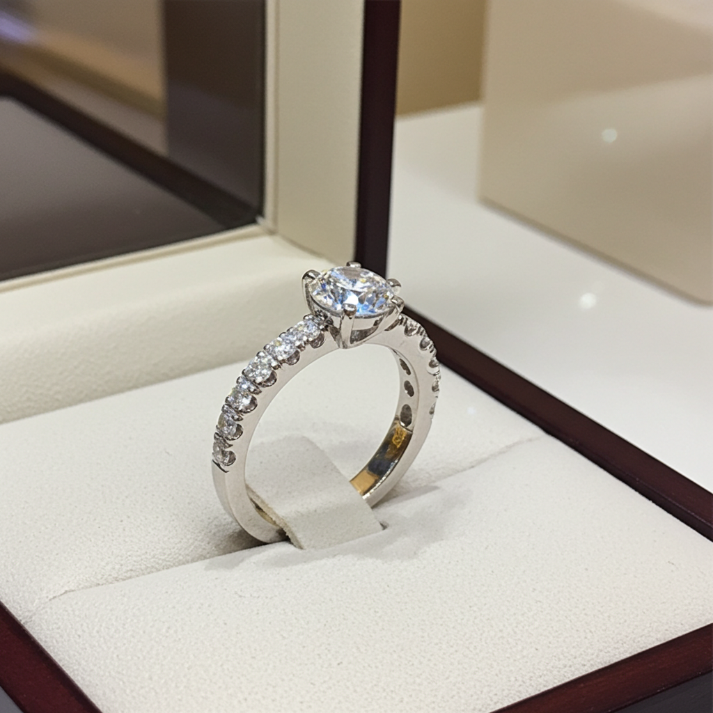 Anello fidanzamento in oro bianco 18k e diamanti naturali certificato igi 0.69ct