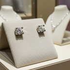 orecchini punto luce quadrato in  oro bianco e 2 diamanti naturali 0,24 ct