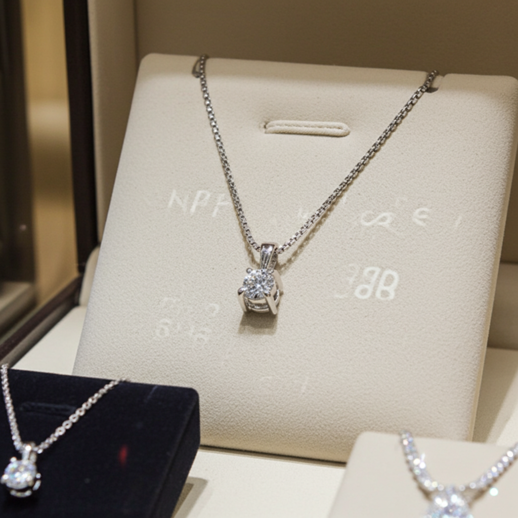 ciondolo punto luce certificato HRD In oro bianco e diamante naturale 0,15ct