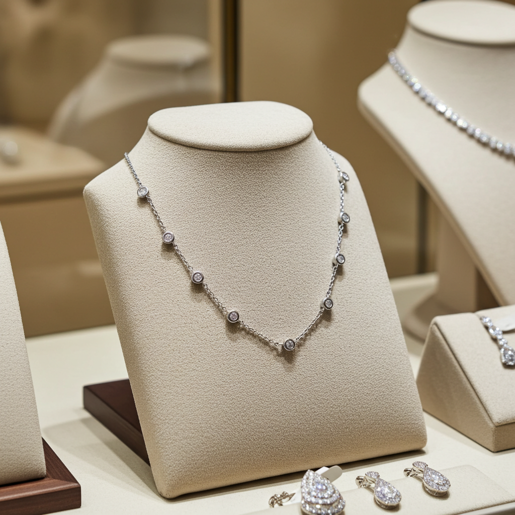 HRD CERTIFIED necklace IN white gold with 7 natural diamonds 0.77 ct