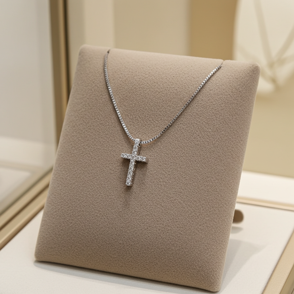Collana con ciondolo Croce piccola con Diamanti ct. 1.10