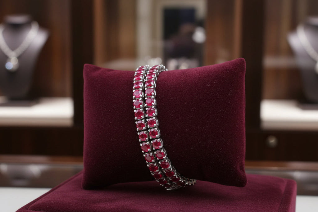Bracciale - 18 carati Oro bianco - 4.30ct. tw. Rubino - Diamante