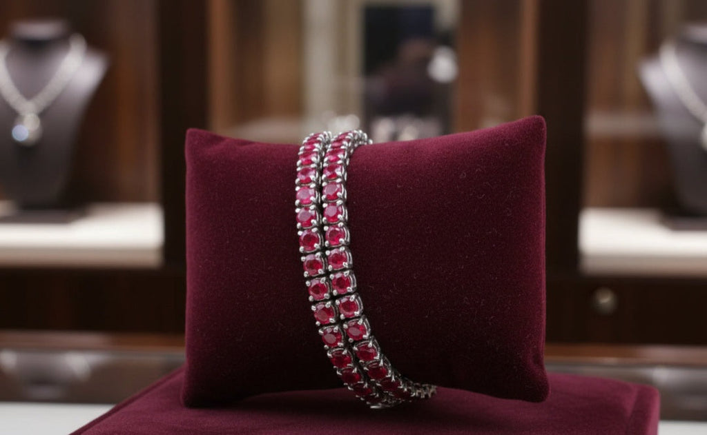 Bracciale - 18 carati Oro bianco - 4.30ct. tw. Rubino - Diamante