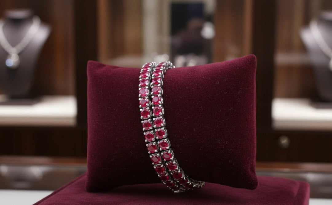 Bracciale - 18 carati Oro bianco - 4.30ct. tw. Rubino - Diamante