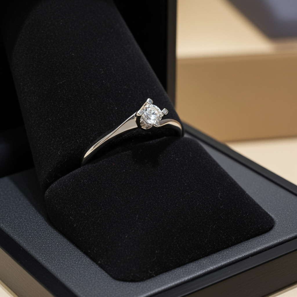 Anello solitario  in oro bianco 18k e diamante naturalecentrale 0,26 ct
