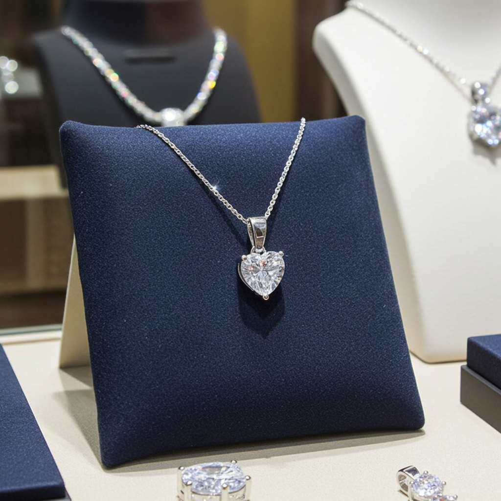 Ciondolo punto luce taglio cuore in oro bianco  e diamante naturale 0,15 ct