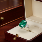 Anello trology in oro bianco e smeraldo 7.30 ct  e diamanti naturali 0.50ct