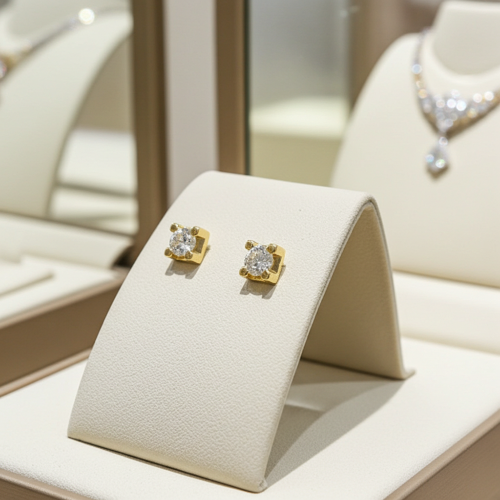 orecchini punto luce quadrato in oro giallo 18k e 2 diamante naturali 0,70 ct