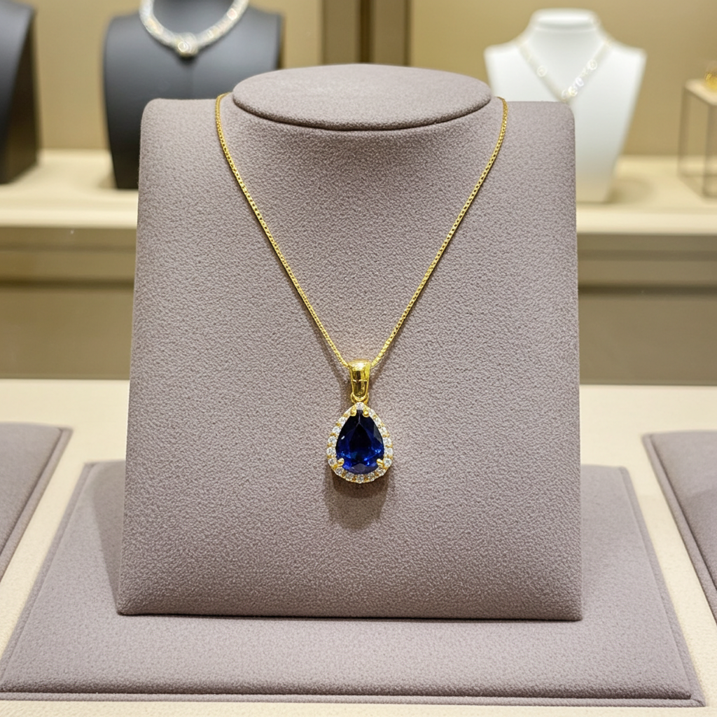 Collana in oro bianco 18k e diamanti naturali e zaffiro naturale 1.80ct