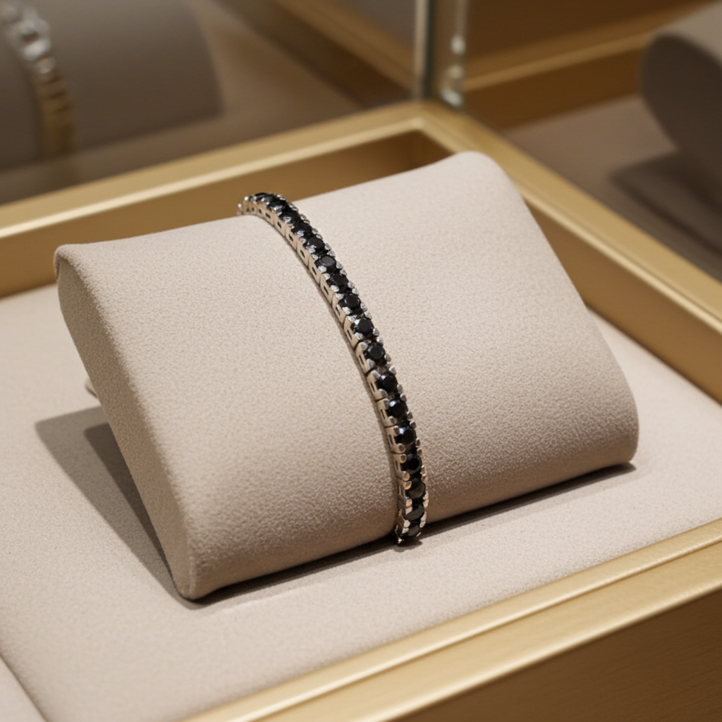bracciale tennis in oro bianco 18k e diamanti naturali neri  2,70ct