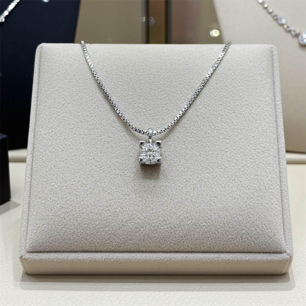 Collana con ciondolo -18 carati Oro bianco Diamante (Naturale) - Diamante 0.13ct
