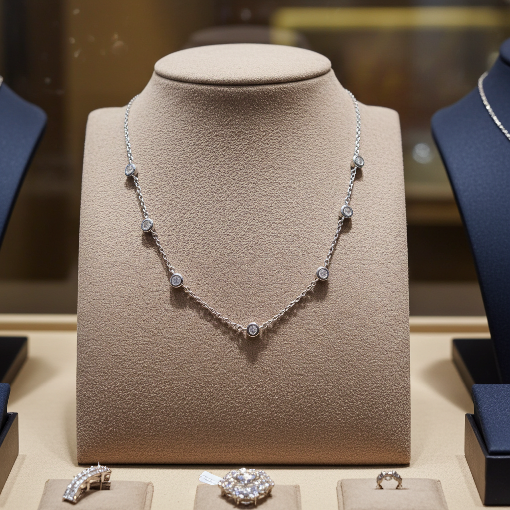 HRD CERTIFIED necklace IN white gold with 7 natural diamonds 0.77 ct