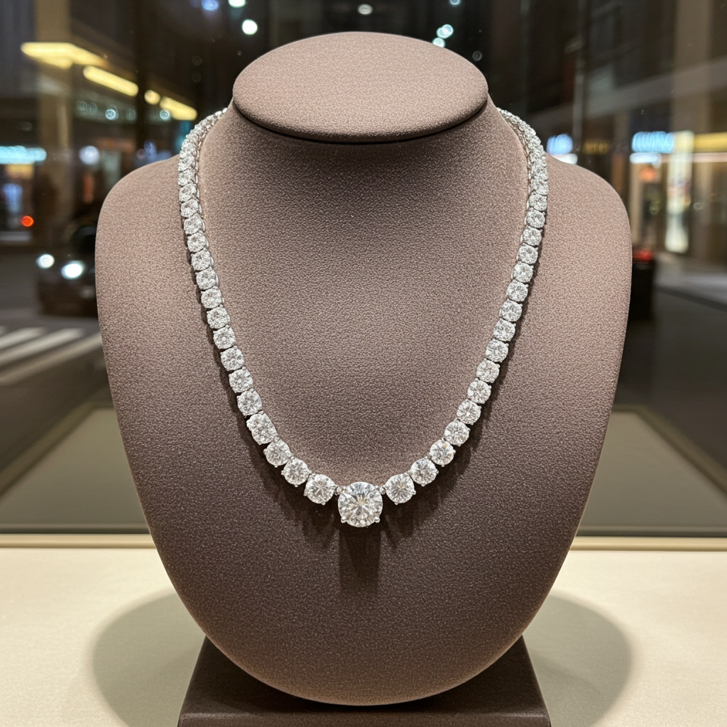 Collana tennis in oro bianco e diamanti naturali 57 ct