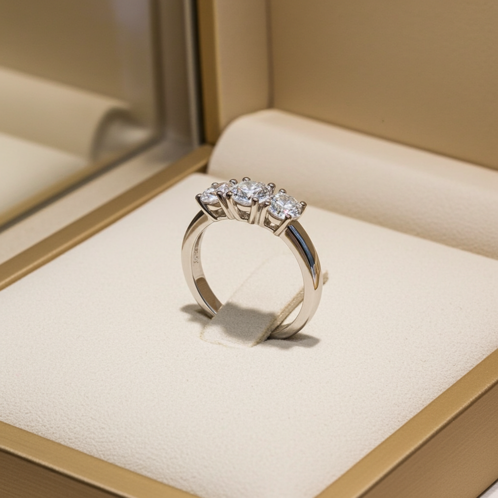 Anello trilogy , diamanti naturali 0.90ct certificato IGI D IF